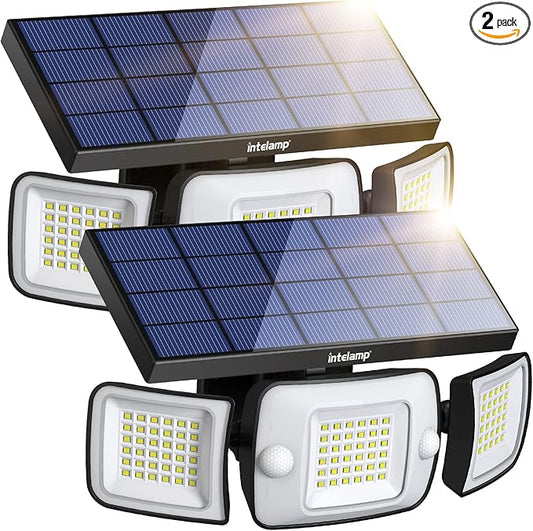 intelamp Solar Outdoor Lights,6000mAh Motion Sensor with Dual Sensors,Waterproof Solar Flood Lights 270°Wide Angle for Outside with 3 Modes IntelampSolarLightingArtist