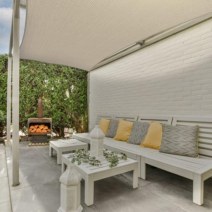 AsterOutdoor Sun Shade Sail Rectangle 10' x 10' UV Block Canopy for Patio Backyard Lawn Garden Outdoor Activities, Cream AsterOutdoor