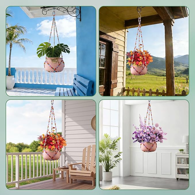 1Pack Glass Beaded Plant Hanger Indoor,Rainbows Hanging Planters for Outdoor Plants,Colored Macrame Plant Hanger,Boho Handmade Farmhouse Rustic Decor,21Inch(Pot Not Included) Rootora