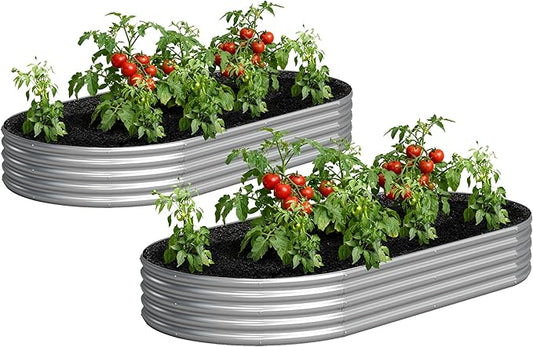 2PCS 8x4x1FT Galvanized Raised Garden Bed Kit,Vegetable Boxes-Oval Metal Flower Box,Large Planter Raised Beds Outdoor Garden for Planting,Fruit,Herb-Silver Yortrek