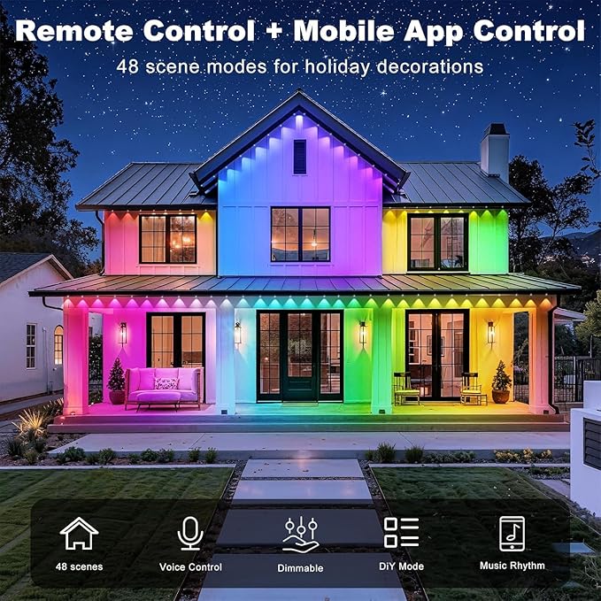 500FT Permanent Outdoor Lights Waterproof with Smart App Control Remote,DIY Scene Modes,Music Sync hronization,Eaves Lights for Garden Decor,Deck,Christmas RCUICA