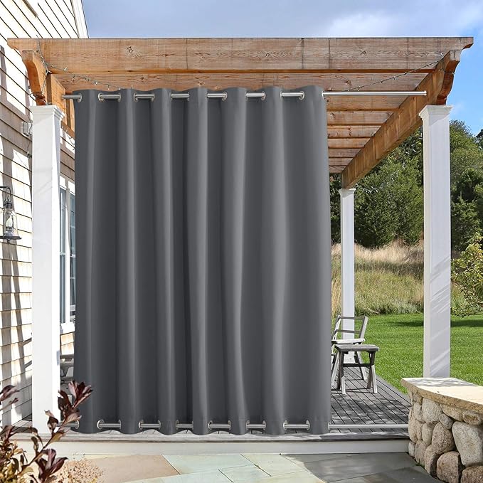 NICETOWN Outdoor Curtain for Patio Waterproof 108" Length, Windproof Thermal Insulated Rustproof Top and Bottom Grommet Fixed Blackout Outdoor Drape for Public Space/Wedding, Grey, 1 Panel, 100" W NICETOWN