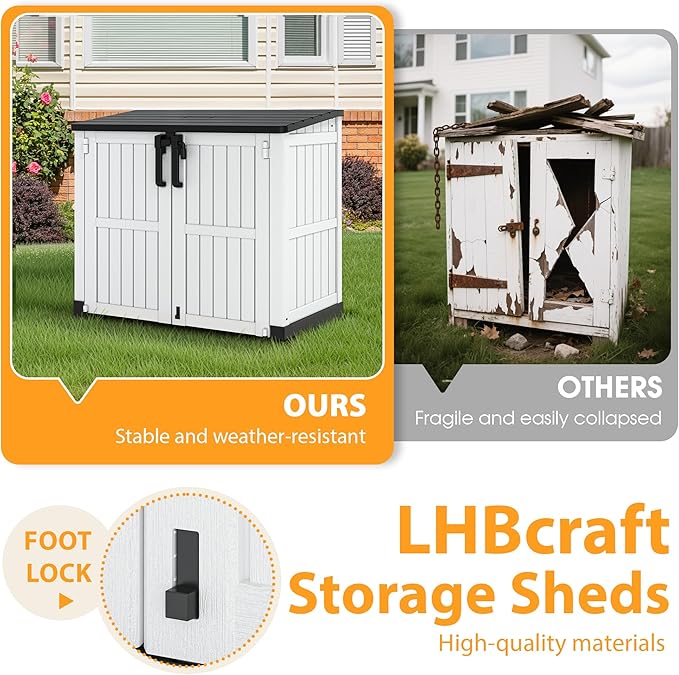 LHBcraft Outdoor Storage Cabinet 36 Cu Ft with Lockable Doors, Portable Horizontal Resin Storage Shed - Easy to Assemble, Waterproof Small Storage Shed with Floor LHBcraft-US