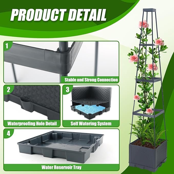2 Packs Raised Garden Bed Tomato Planter Box with Trellis,56.8" Self-Watering Tomato Cage with Trapezoidal Trellis for Climbing Plants Flowers Vegetables Vine in Patio Garden Indoor Outdoor Biotolot