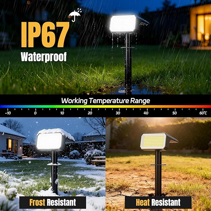 Solar Spot Lights Outdoor, [4 pack/118 LED] 4 Modes Auto On/Off Solar Landscape Spotlights, Ip67 Waterproof Solor Powered Pathway Lights for Outside Yard Garden Walkway Tree Patio (Cool White) Flaow