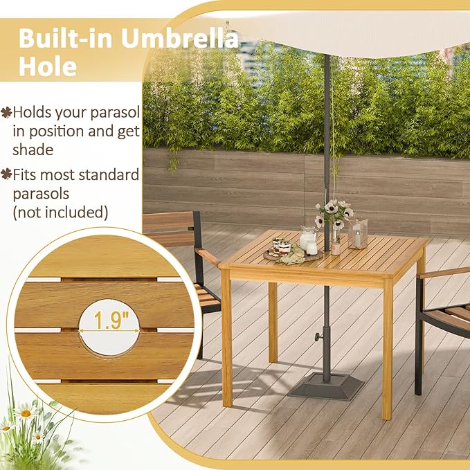 Tangkula 36" Square Outdoor Dining Table, Acacia Wood 4-Person Patio Dining Table with 1.9" Umbrella Hole, Farmhouse Patio Bistro Table, Indoor Outdoor Dining Furniture for Yard Deck Lawn TANGKULA