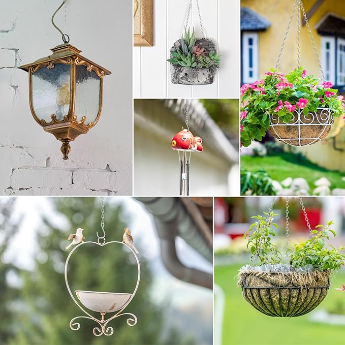 RIFNY 20 Inch Silver Chain for Hanging Plants, Small Plant Chains for Hanging Baskets Kits with Hooks for Bird Feeders Planters Billboards Lanterns Wind Chimes Ornaments Outdoor Indoor Use (5 PCS) RIFNY