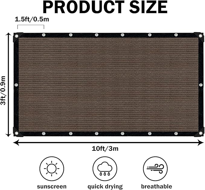 Sun Shade Cloth with Grommets,90% UV Protection Shade Fabric,Pergola Shade Cover Canopy Fence Privacy Screen Balcony,Brown Sunshades for Patio Pergola Garden Backyard Outdoor,Mocha-3x10FT IMSGVIFO