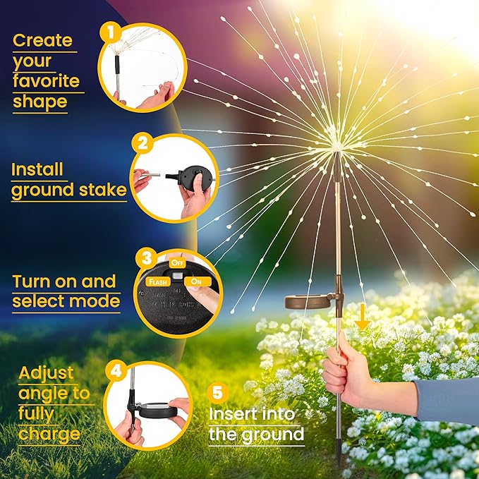 GIGALUMI Garden Decor Outdoor Lights 120LED 2Pack, Solar Garden Lights for Christmas Outside Fairy Firework Decorative,Solar Powered for Yard Pathway Flowerbed Planter Balcony Patio Decor (Multicolor GIGALUMI