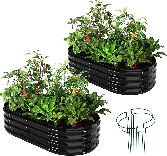 Galvanized Metal Planter Raised Garden Bed Kit for Gardening Outdoor，4x2x1ft 2 Planter Grow Garden Box Raised Flower Bed，Long Vegetable Clearance Herb Raised Garden Beds for Gardening Black ZFHgarden