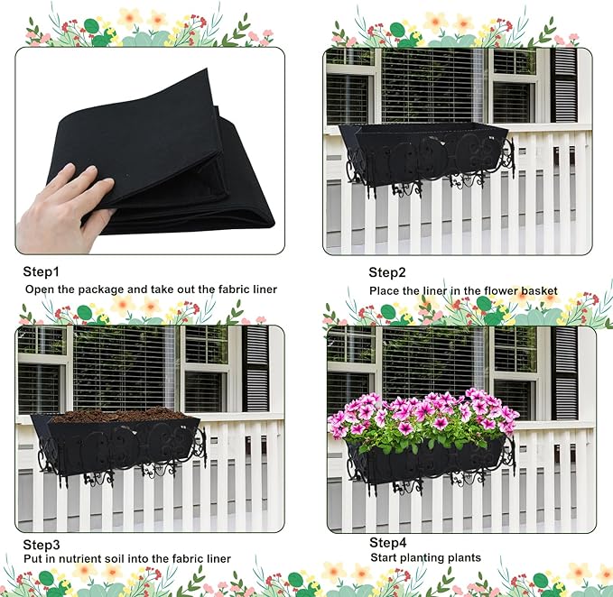 4PCS 30Inch Rectangle Window Box Liner Felt Planter Basket Liner Insert Black Plant Container Liners Non Woven Fabric Liner for Garden Fence Wall Railing Hanging Flower Pot - Avoid Bird Nesting Fantang