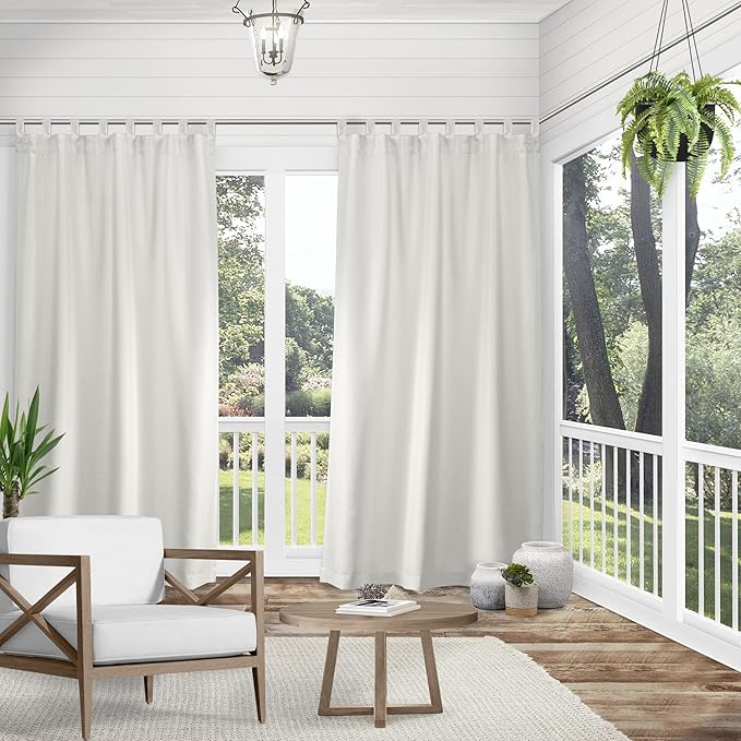 Exclusive Home Cabana Solid Indoor/Outdoor Light Filtering Hook-and-Loop Tab Top Curtain Panel Pair, 54"x96", Vanilla Exclusive+Home