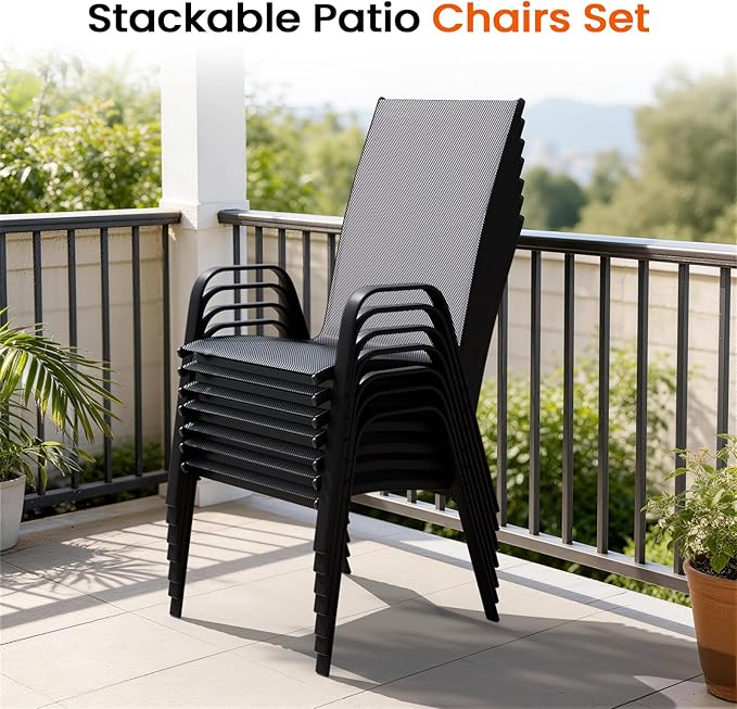 JEAREY Patio Dining Chairs Set of 4, Outdoor Stackable Dining Furniture Set, All Weather Dining Set for Lawn, Garden, Backyard, Poolside, Deep Gray JEAREYOutdoorsCollection