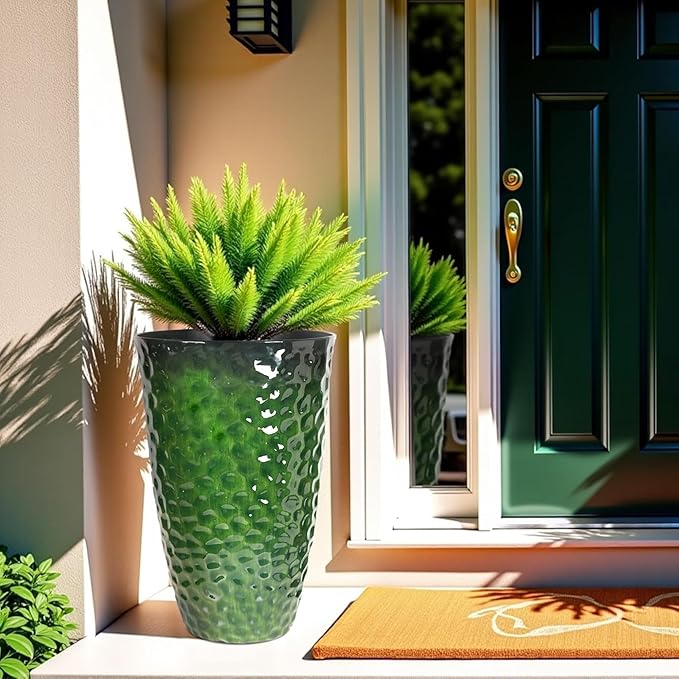 Worth 2 Pack 24" Tall Large Plastic Planter with Drainage Hole, Round Decorative Flower Plant Pit for Indoor or Outdoor Gardening, Glossy Green WORTH