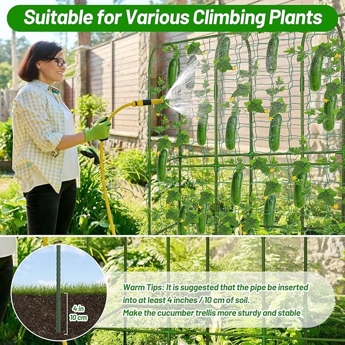 U-Shape Cucumber Trellis with Fabric Raised Garden Bed 65x50 Inch Metal Garden Arch Trellis with Net, Climbing Plants Vegetables Heavy-Duty Outdoor Plant Support for Pea, Grape, Squash, Tomatoes LifeisLuck