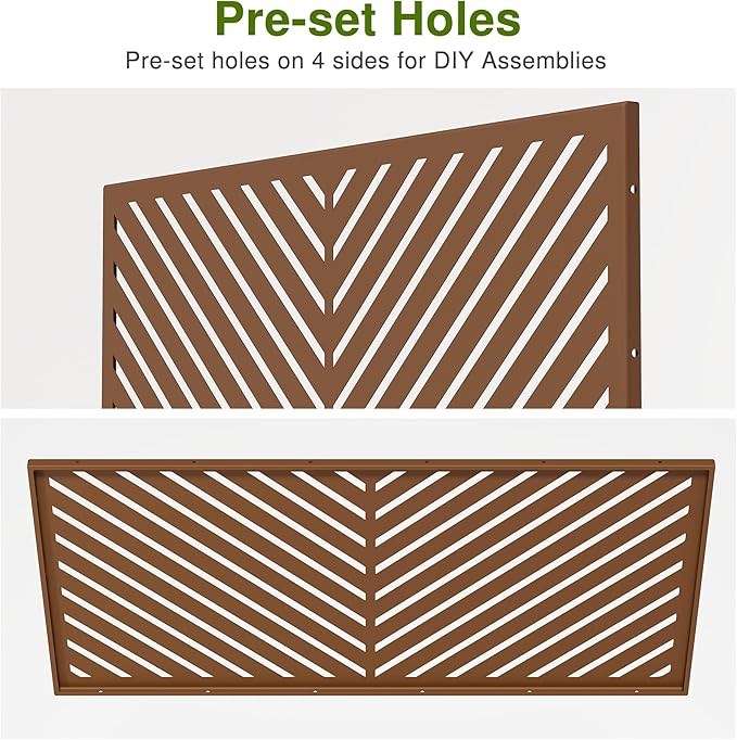Casaphoria Metal Privacy Screen Outdoor, 72" H x 47" W Freestanding Decorative Privacy Screen for Patio Deck Balcony Garden with Stable Base, Brown-Parallel Casaphoria