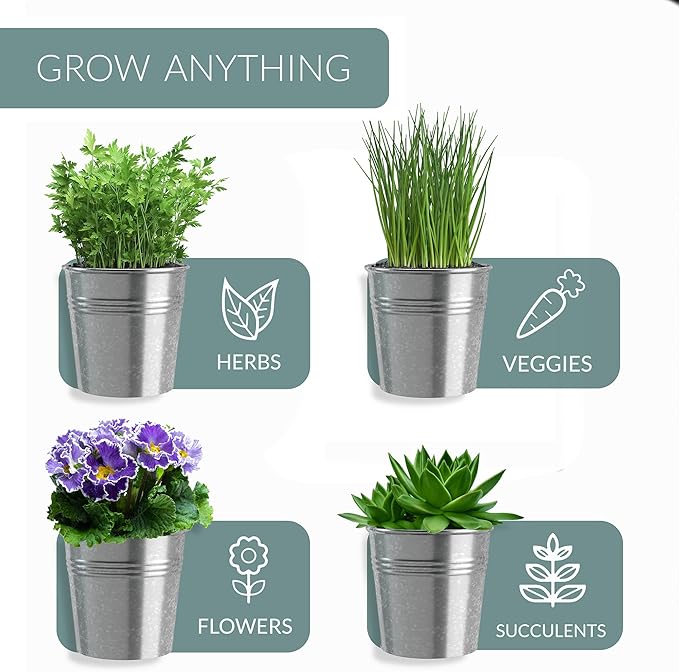 Barnyard Designs Indoor Herb Garden Planter Set with Tray, Metal Windowsill Plant Pots with Drainage for Outdoor or Indoor Plants, Set/3 (Galvanized) BarnyardDesigns