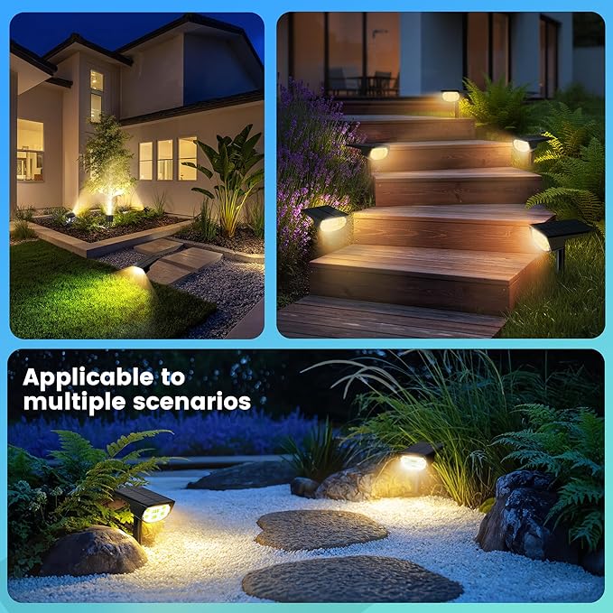 Solar Spot Lights Outdoor IP68 Waterproof, Ultra-Bright Performance，Simple Modes for Easier Operation, Auto On/Off，Solar Powered Landscape Lights for Garden, Yard, Pathway (Warm White, 6 Pack) Home