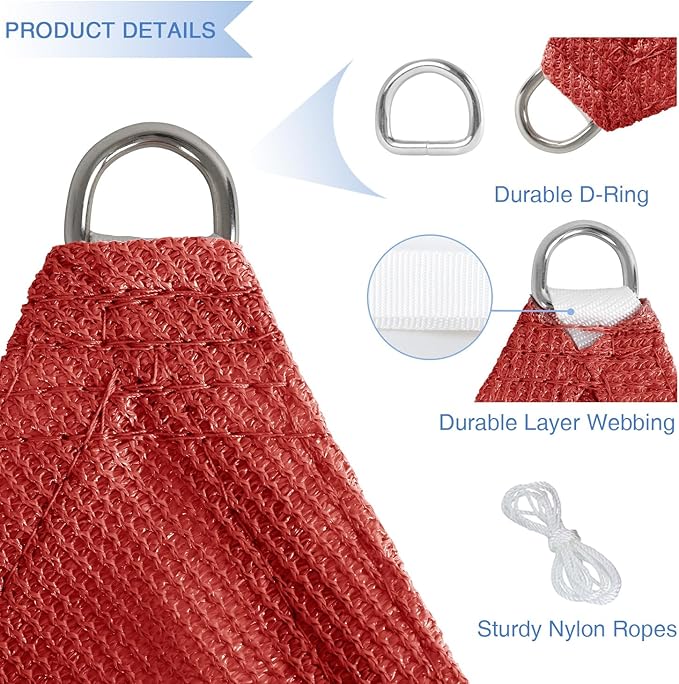 E&K Sunrise 13' x 13' x 13' Sun Shade Sail Triangle Canopy Shade Cover UV Block for Patio Backyard Garden Outdoor (Red) EKSUNRISEINC