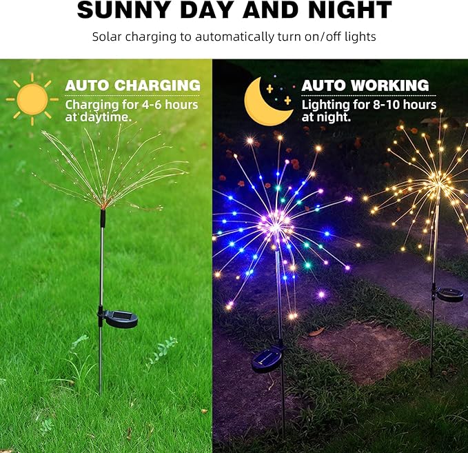 YOTOZU 4 PCS Solar Firework Light, Outdoor Solar Garden Decorative Lights 120 LED Powered 40 Copper Wires String DIY Landscape Light for Walkway Pathway Backyard Decoration Parties Perfect Gifts(blue) YOTOZU