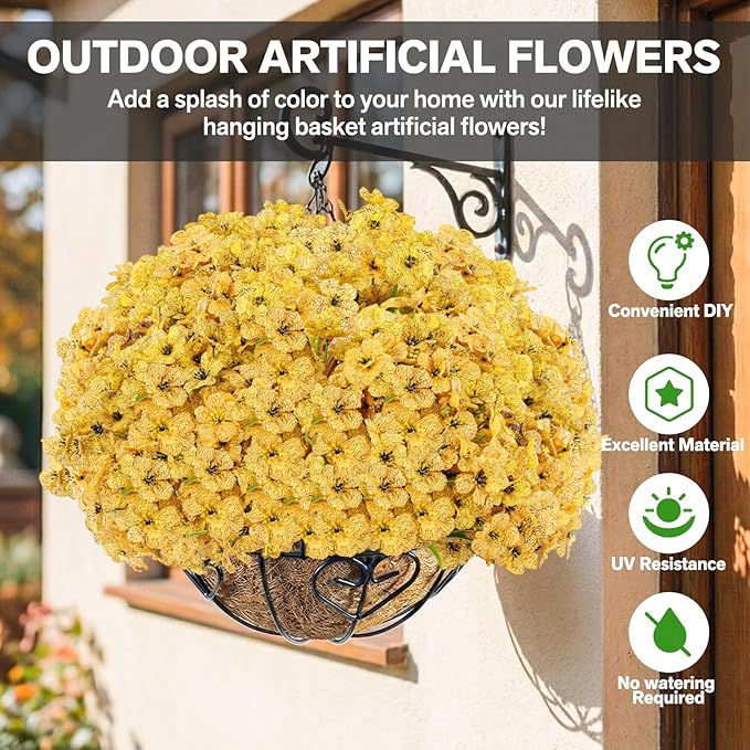22 Bundles Artificial Flowers Outdoor, Faux Flowers UV Resistant with Plastic Plants, Faux Silk Flowers for Outdoors Outside Front Porch Hanging Planter Window Box Garden Decoration Powbrace