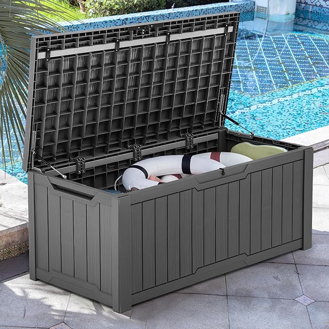 YITAHOME 120 Gallon Outdoor Storage Deck Box, Large Resin Patio Storage for Outdoor Pillows, Garden Tools and Pool Supplies, Waterproof, Lockable, (Dark Grey) YITAHOME