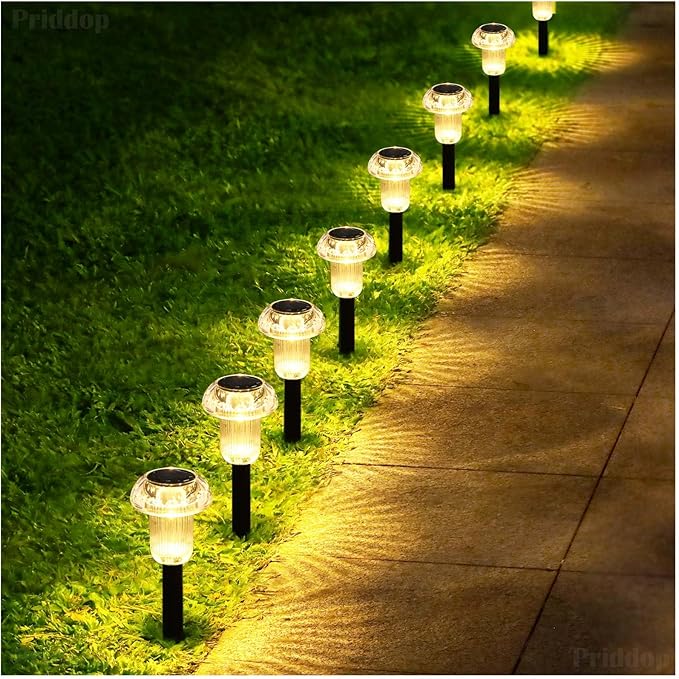 Solar Lights Outdoor Pathway Waterproof 8 Pack Warm White LED Acrylic Mushroom Decorative Garden Lights for Yard Landscape Patio Outside Decor Priddop