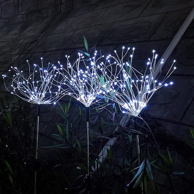 JJGoo Solar Firework Lights, 2 Pack 120 LEDs 2 Lighting Modes Solar Garden Lights Outdoor Waterproof for Yard Patio Walkway Pathway Party Wedding Christmas Decorative- Cool White JJGoo