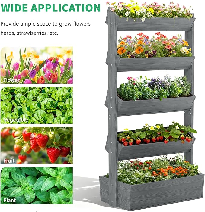 DoCred Vertical Wooden Raised Garden Bed, 5 Tier Upgraded Garden Planters Freestanding Wood Plant Stand Flower Rack Wooden Planter Box for Plants Herbs Flowers Vegetables Outdoor Indoor DoCred