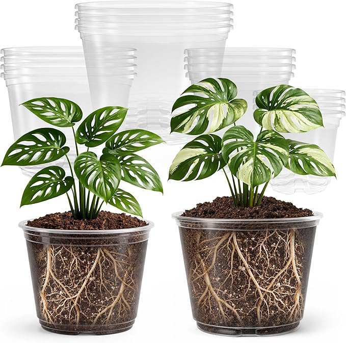 16 Pack 10/8/6/5 Inch Reinforced Large Clear Nursery Pots with Drainage Holes, Transparent Variety Pack Plastic Plant Pot for Vegetable Propagation, Root Cutting, Seed Starting Bluepro