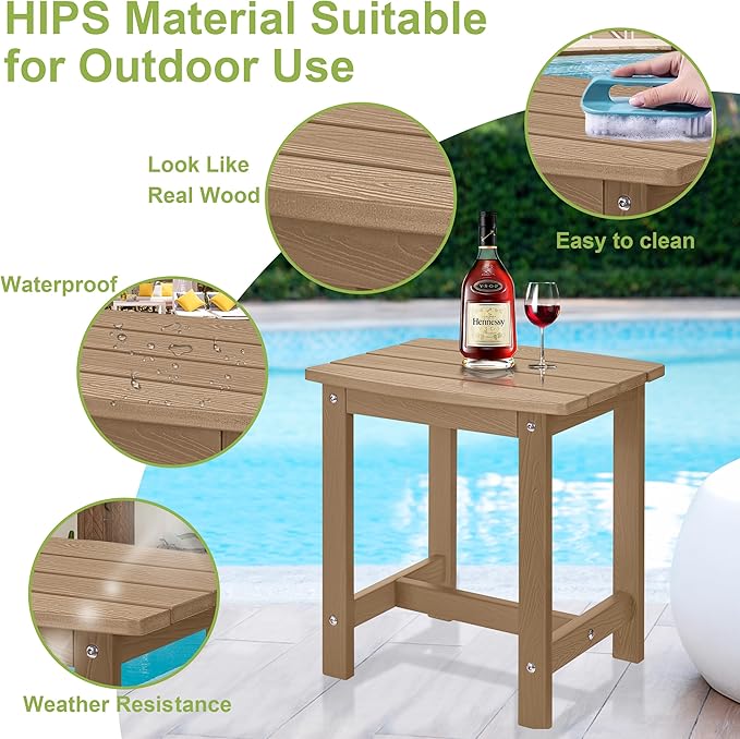 Y&M Outdoor Side Table, HIPS Adirondack Small Single Table, Waterproof Square Outside Table, Balcony Modern End Tables for Patio, Pool, Beach, Porch, Deck, Indoor or Outdoor Use (Brown, 2 Pack) YM