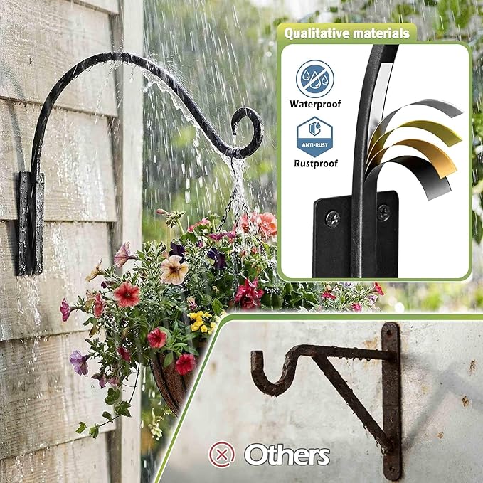 Qiang Ni Heavy-Duty Plant Hanger Outdoor: 100 lbs Hanging Plant Hook for Outside Basket - 22-Inch Wall Mount Plant Bracket for Bird Feeder QiangNi