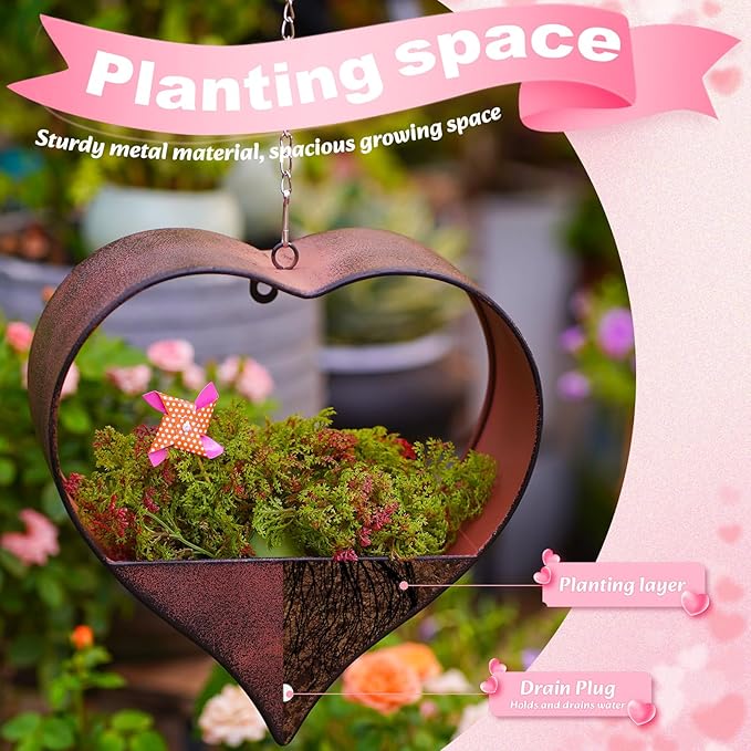 Metal Plant Hangers Indoor and Outdoor: Easter Gifts for Mom Women Her Wife Garden Lovers Birthday - Heart Shape Hanging Planters for Window Wall Living Room Office Decor(Rustic) Philodwell