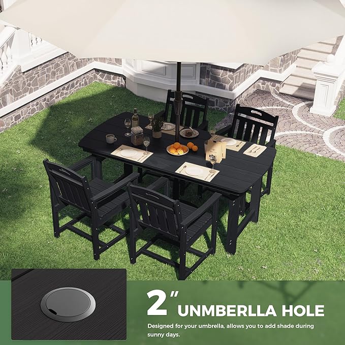 HDPE Outdoor Patio Dining Set with Table & 4 Chairs, All-Weather 5-Piece Outdoor Table and Chairs, 2" Umbrella Hole, Patio Furniture for Garden, Backyard, Deck | Matte Black Suunyn