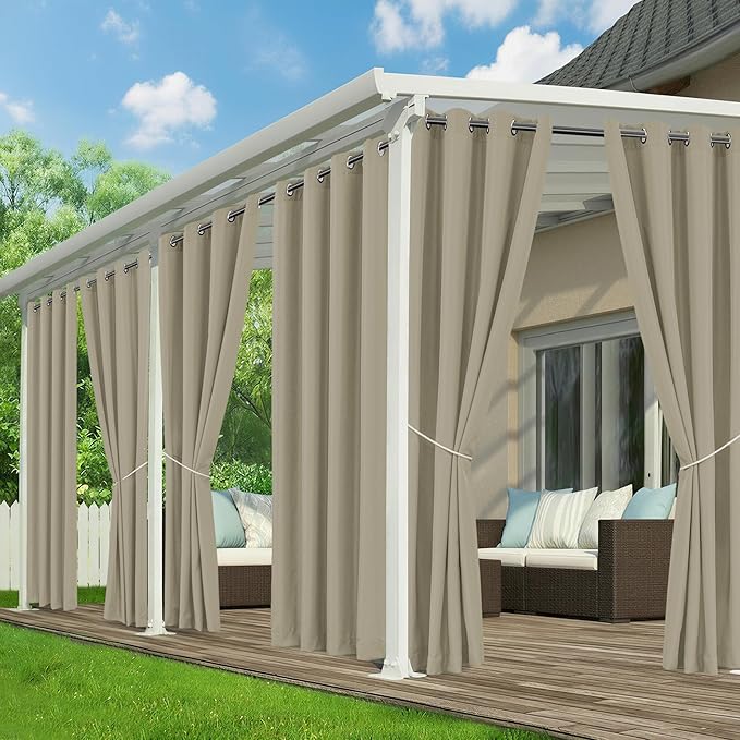 Outdoor Curtains for Patio Waterproof - 6 Panels Privacy Weatherproof Outside Curtains with Grommets for Pergola, Gazebo, Porch, Cabana, Balcony, 54 x 108 Inch, Taupe RichSets
