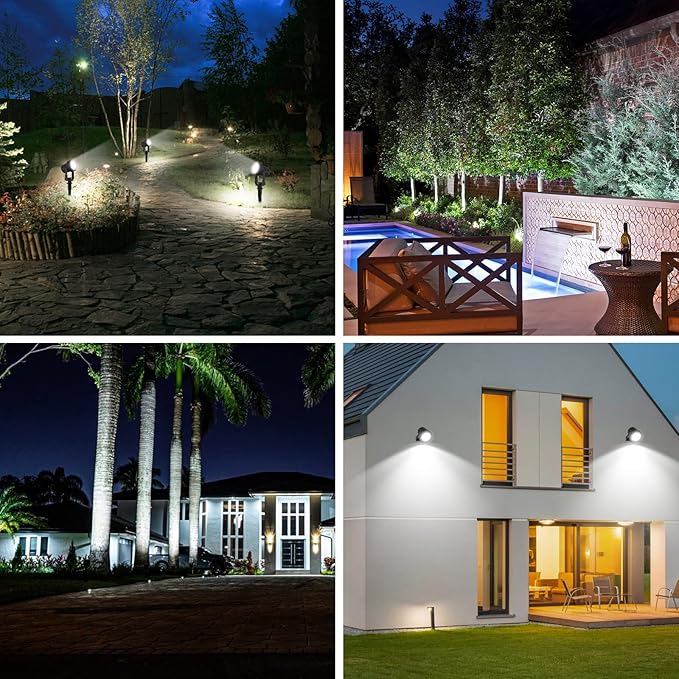 T-SUNUS Solar Spot Lights Outdoor White Christmas 4 Pack IP65 Waterproof Landscape Spotlights 6000K Separate Panel with 9.8ft Cable Auto On/Off for Flag Pond Trees Driveway Garden Pathway Halloween T-SUNUSLighting