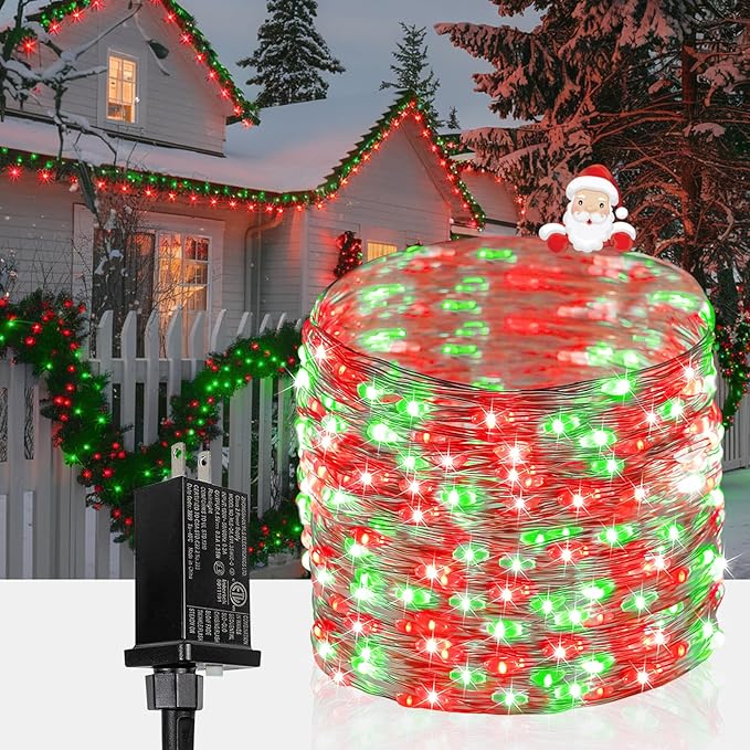 66Ft 200 LED Christmas Fairy Lights Plug in, Waterproof String Lights Outdoor & Indoor 8 Modes with Timer Bedroom Decor, Twinkle Lights for Bedroom Party Holiday Christmas Decorations (Red and Green) BHCLIGHT