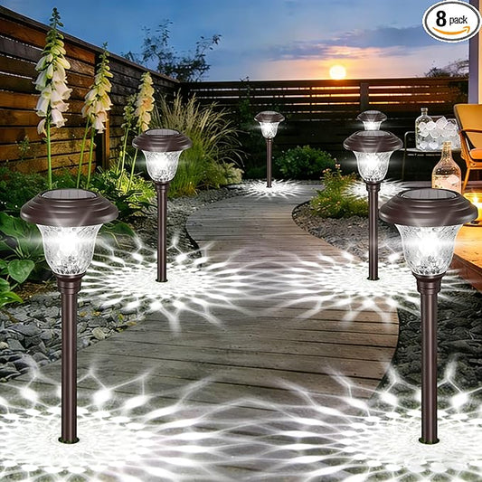 BEAU JARDIN 8 Pack Solar Pathway Lights White+Color Changing Stainless Steel 3 Mode Outdoor Multicolor Metal Solar Powered Waterproof Glass for Garden Landscape Path Yard Walkway Driveway Bronze BEAU+JARDIN