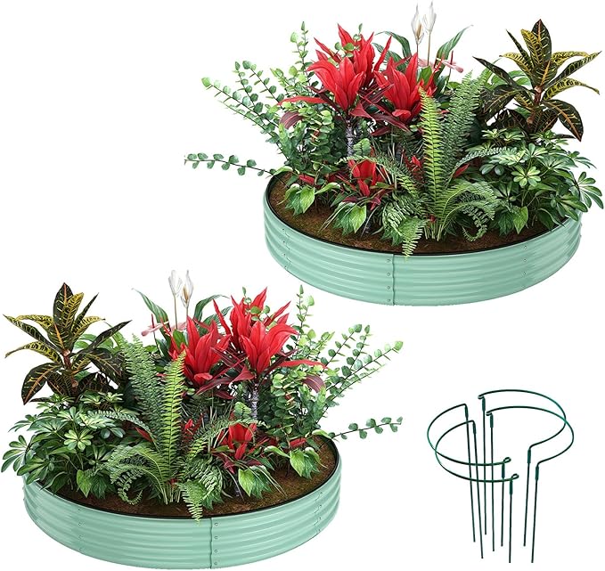 Galvanized Metal Planter Round Raised Garden Bed Kit for Gardening Outdoor，3x3x1ft 2PC Grow Garden Box Raised Flower Bed，Round Galvanized Planter Outdoor Large Metal Fire Pit Ring Green ZFHgarden