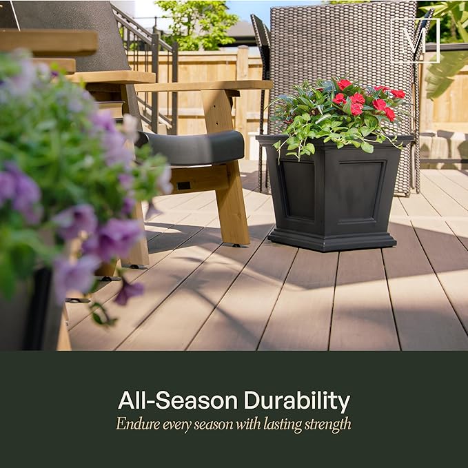 Mayne Fairfield 16-Inch Square Planter – Self-Watering, Weather-Resistant Planter for Flowers – Durable Outdoor Design for Patio, Porch, or Entryway Mayne