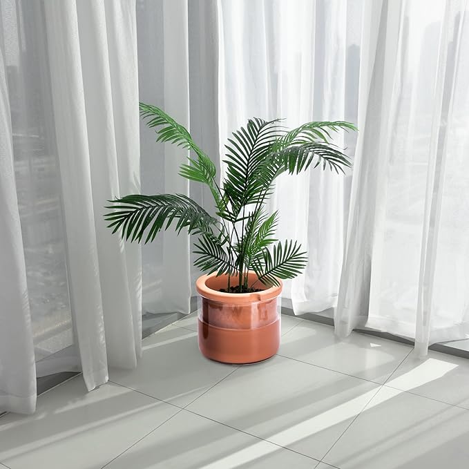 Phoenix Vine 10 Inch Self Watering Planter, White Terracotta Pot for Plants, Indoor Cylinder Terra Cotta Pot with Glass Vase Phoenix+Vine