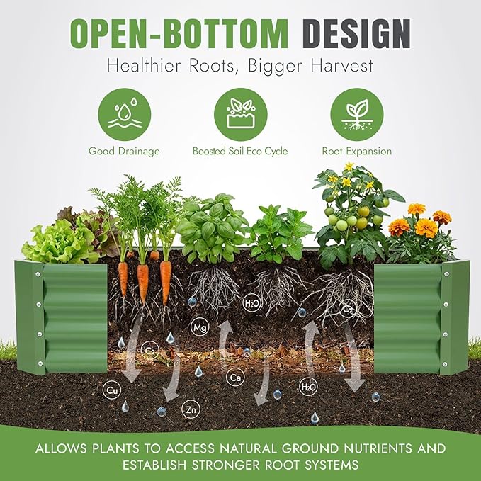 INNO STAGE 2 Pcs 4×2×1ft Galvanized Raised Garden Bed Kit, Galvanized Planter Raised Garden Boxes Outdoor, Large Metal Raised Garden Beds for Vegetables, Flowers, Herbs, and Succulents, OliverGreen INNOSTAGE