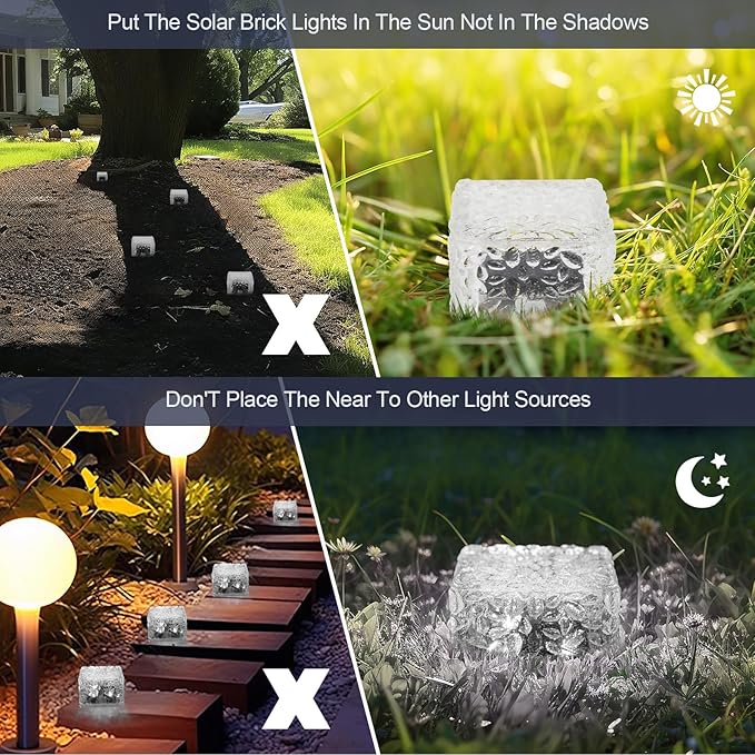 Solar Brick Lights-Outdoor Solar Lights for Yard-Solar Brick Landscape Path Light 3 Pack LED Light Brick Garden Decor for Pathway Patio Walkway Backyard Decoration MLKNK