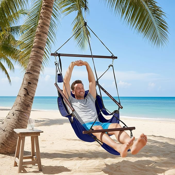 ONCLOUD Upgraded Unique Hammock Hanging Sky Chair, Air Deluxe Swing Seat with Rope (Navy Blue) ONCLOUD
