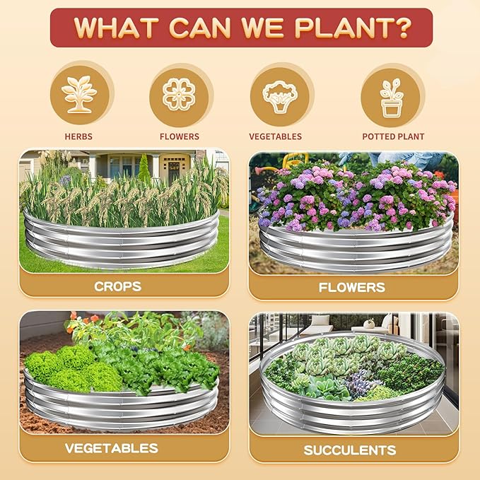 Durable Round Galvanized Steel Raised Garden Bed for Planting,Round Galvanized Steel Fire Ring/Fir Pit for Outdoor- 6×6×1FT,0.8MM Thick (Silver, 72 ins Diameter x 12 ins high) zbzbml