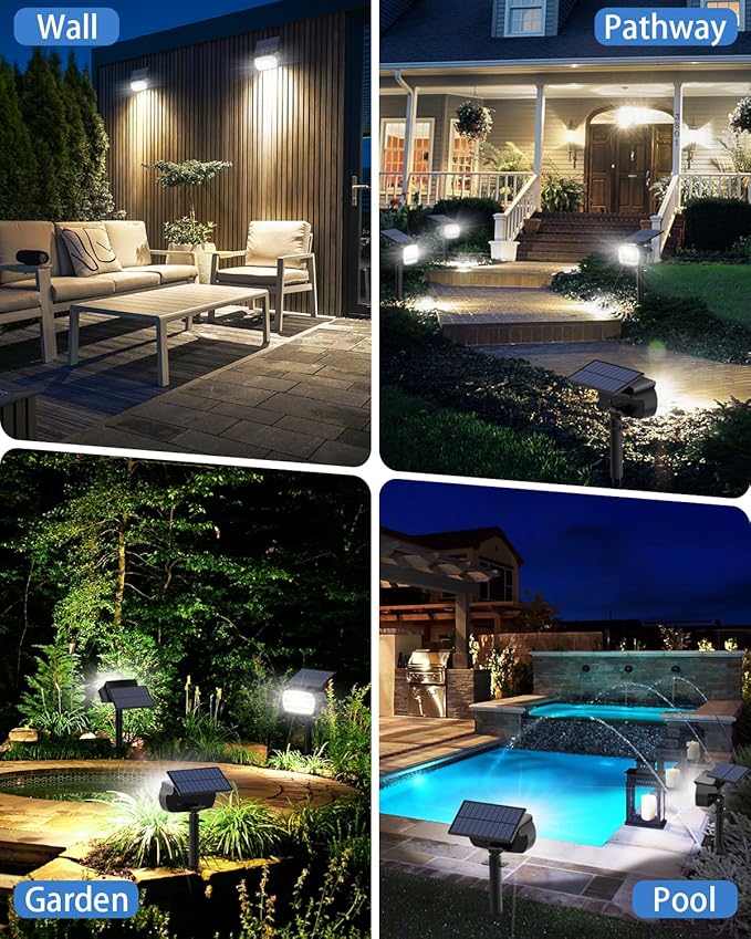 Fabrito Large Solar Spot Lights Outdoor 6 Pack, 1000 Lumens High Brightness, IP65 Waterproof Solar Spotlight with 136 LEDs, Dusk to Dawn Solar Landscape Lights for Yard, Garden, Pathway, Plants(White) Fabrito