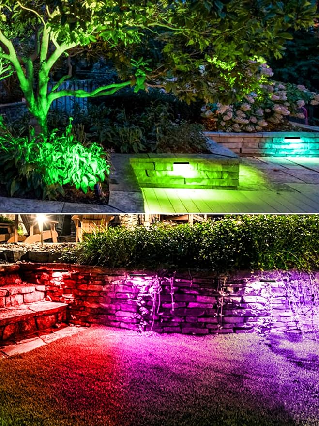 5W RGB Retaining Wall Lights 7 inch LED Hardscape Lighting Color Changing Low Voltage Landscape Paver Lights 12V 24V Step Lights Outdoor IP66 Waterproof Stair Lighting (2 Pack+Connectors) DOREIO