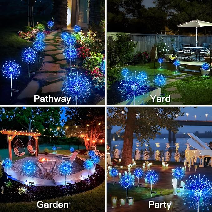 suddus Solar Garden Lights Outdoor Waterproof Decorative, 2Pack 150LED Firework Lights, Solar Fairy Lights for Yard, Garden, Party, Patio, Pathway, Flowerbed - Blue SUDDUS
