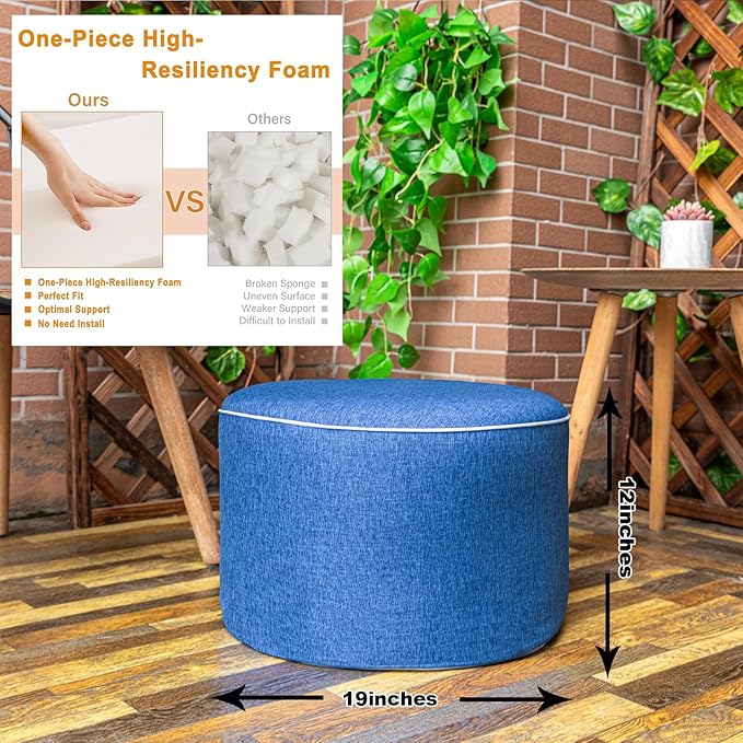 Outdoor Ottoman Outdoor Ottomans for Patio 19x12 Inches Modern Lightweight Foam Stuffed Pouf Outdoor Footstool Footrest Foot Stool Waterproof (Blue) AbunHeri