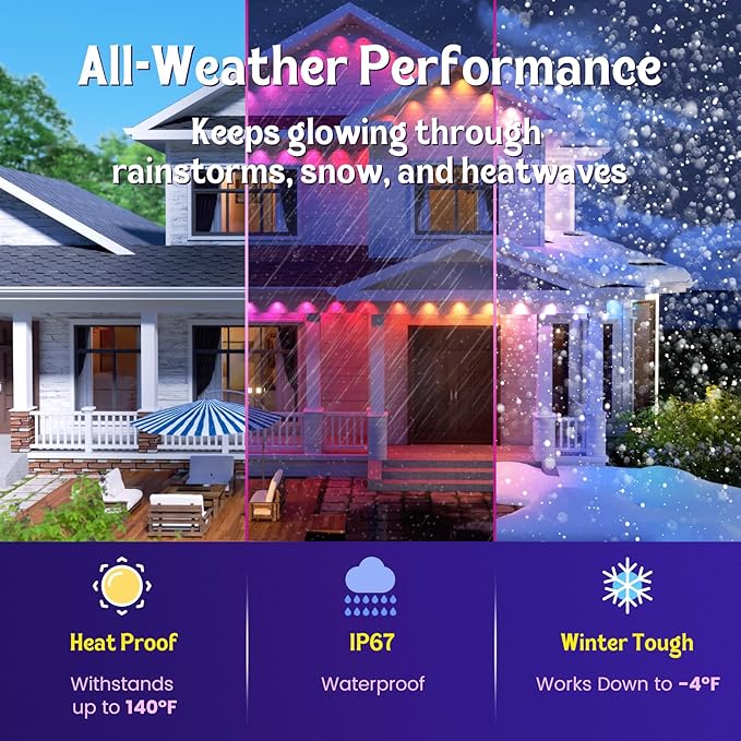 Fitop Permanent Outdoor Lights, 100FT RGB LED Eaves Light for Home, IP67 Waterproof Outdoor Strip Light, Extendable, DIY Scene Modes, Music Sync, App/Remote Control Fitop